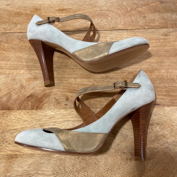 Vintage Marc Jacobs MaryJane Heels Mint Suede with Gold Strap. Womens Size 8M. - Picture 5 of 15